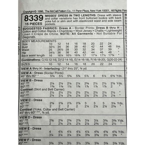 McCalls 8339 Sewing pattern shirt dress swing pencil skirt size 14 16 18 - Picture 4 of 7